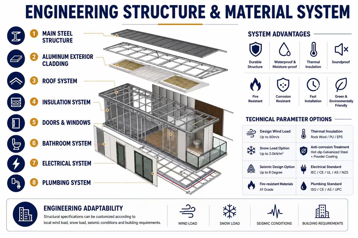 One-stop modular building solution structure and system diagram
