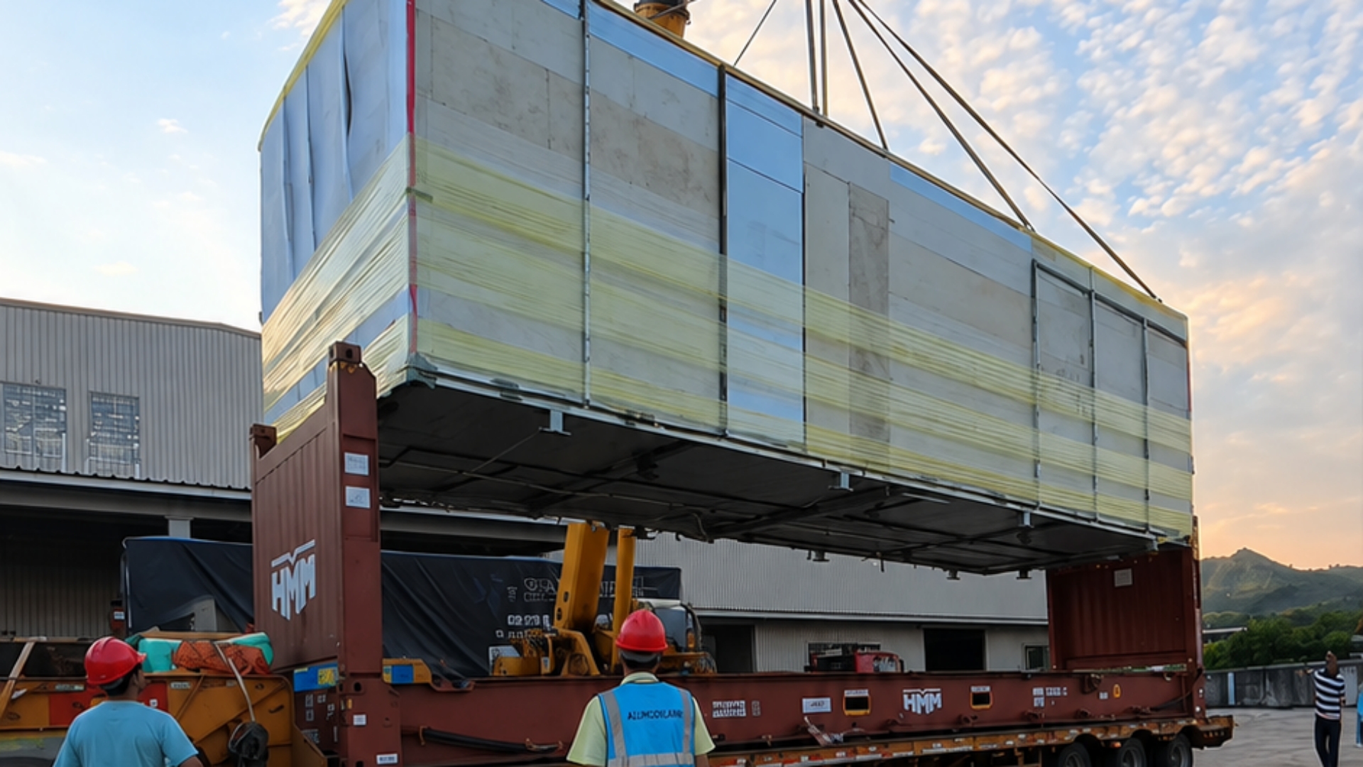 Loading modular building for delivery