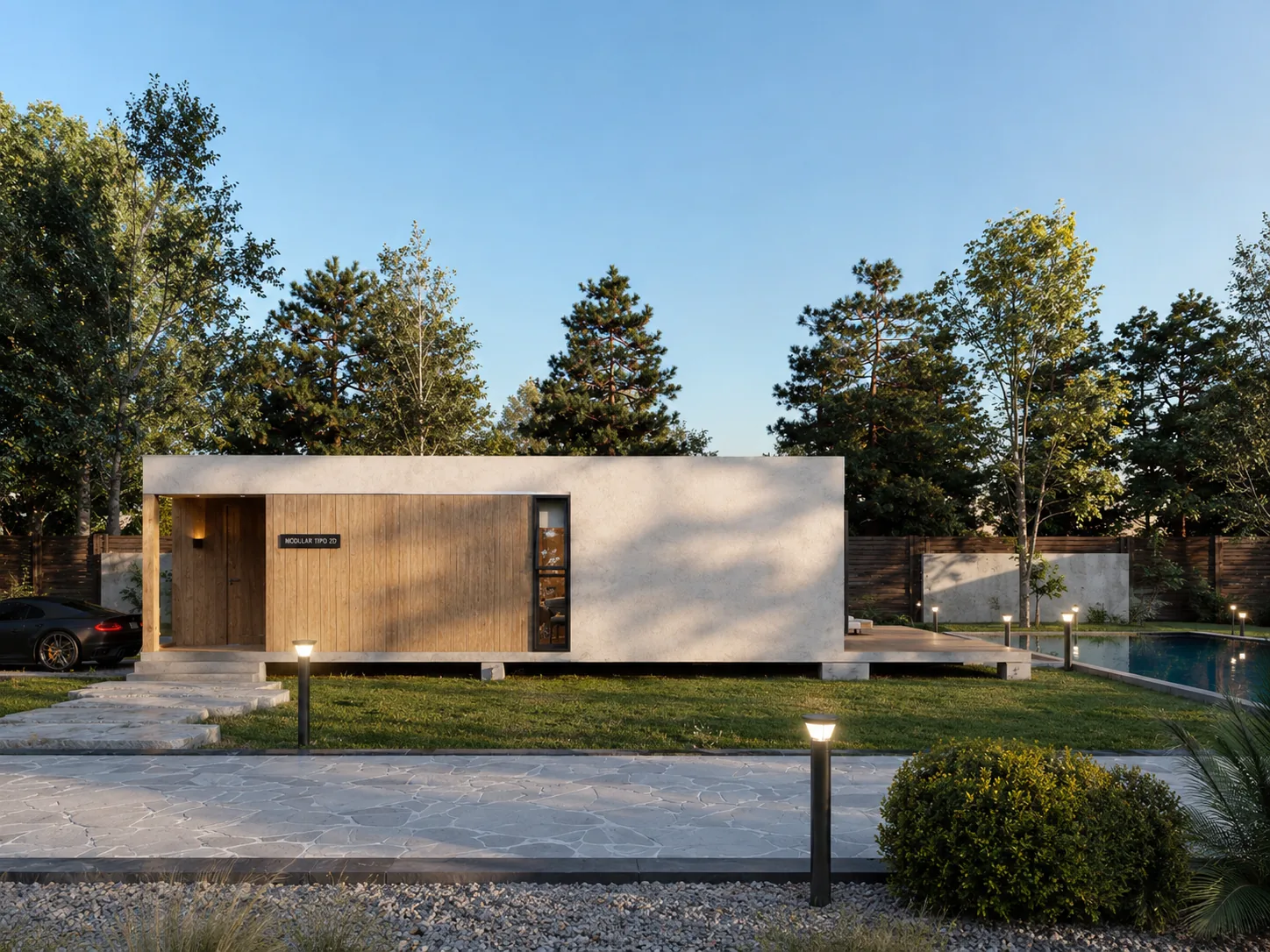 Completed front elevation of Spain modular house project