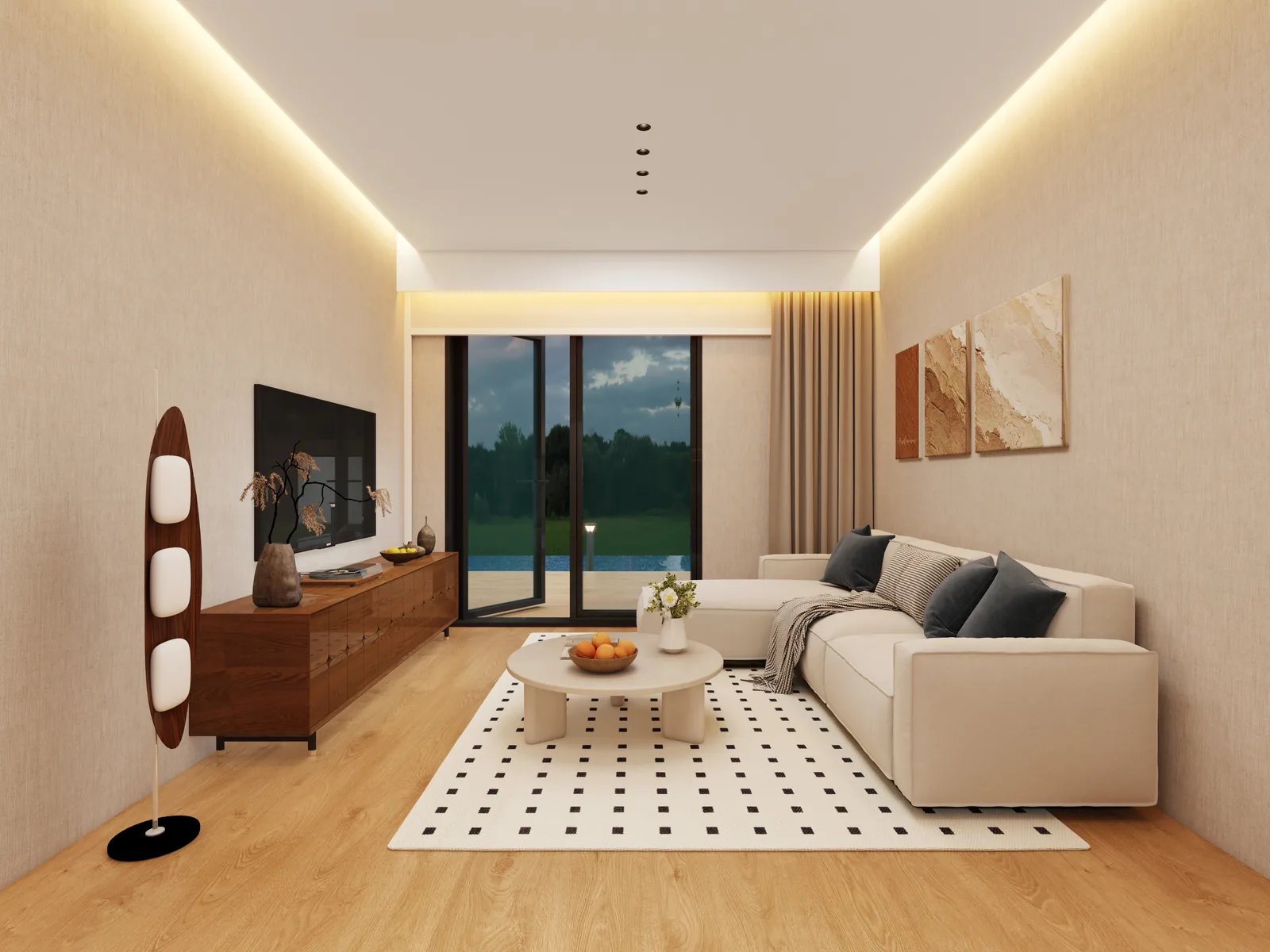 Completed living room interior of Spain modular house project