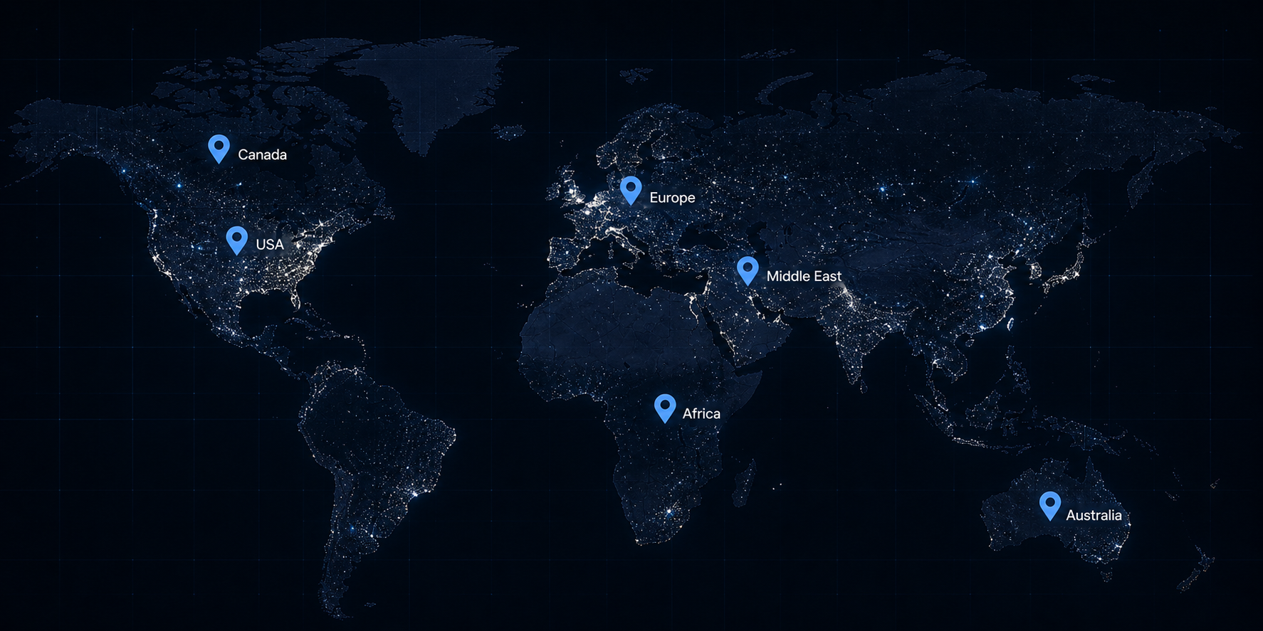 World map with Alumodular project and partner regions marked in Canada, USA, Europe, Middle East, Africa, and Australia